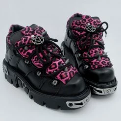 New Rock Black Pink Leopard Men