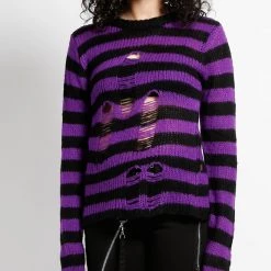 Tripp NYC Women Purple Rag Stripe Sweater