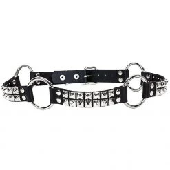 Trash And Vaudeville Black Sliver Belt - 2 Row Rings/Studs Men