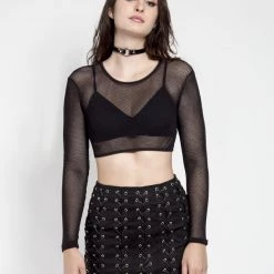 Tripp NYC Women LONG SLEEVE CROP FISHNET