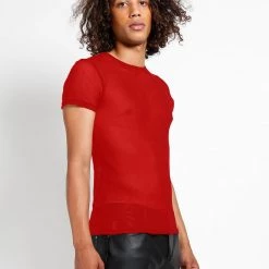 Trippnyc.com Men SHORT SLEEVE FISHNET RED
