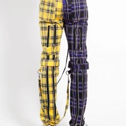 Trippnyc.com Men SPLIT LEG BONDAGE PANT PURPLE/YELLOW PLAID
