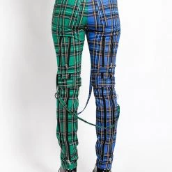 Trippnyc.com Men SPLIT LEG BONDAGE PANT BLUE/GREEN PLAID