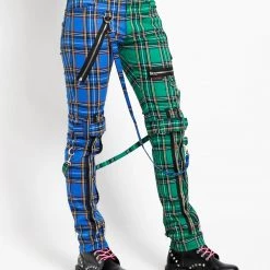 Trippnyc.com Men SPLIT LEG BONDAGE PANT BLUE/GREEN PLAID