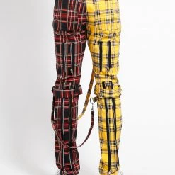 Trippnyc.com SPLIT LEG BONDAGE PANT YELLOW/BLACK PLAID Men