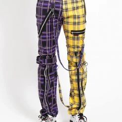 Trippnyc.com Men SPLIT LEG BONDAGE PANT PURPLE/YELLOW PLAID