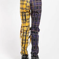 Trippnyc.com Men SPLIT LEG BONDAGE PANT PURPLE/YELLOW PLAID