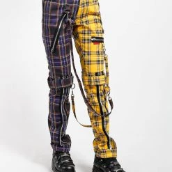 Trippnyc.com Men SPLIT LEG BONDAGE PANT PURPLE/YELLOW PLAID