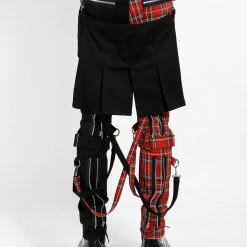 Trippnyc.com SPLIT LEG BUMFLAP PANT RED PLAID