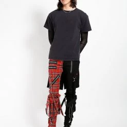 Trippnyc.com SPLIT LEG BUMFLAP PANT RED PLAID
