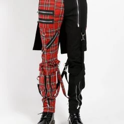 Trippnyc.com SPLIT LEG BUMFLAP PANT RED PLAID