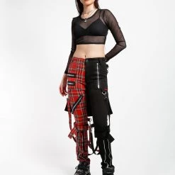 Trippnyc.com SPLIT LEG BUMFLAP PANT RED PLAID