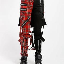 Trippnyc.com SPLIT LEG BUMFLAP PANT RED PLAID