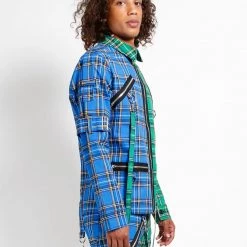 Trippnyc.com SPLIT PUNK JACKET BLUE/GREEN PLAID Men