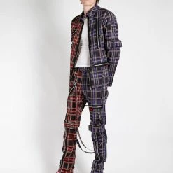 Trippnyc.com Men SPLIT PUNK JACKET BLACK/PURPLE PLAID