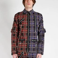 Trippnyc.com Men SPLIT PUNK JACKET BLACK/PURPLE PLAID