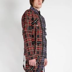 Trippnyc.com Men SPLIT PUNK JACKET BLACK/PURPLE PLAID