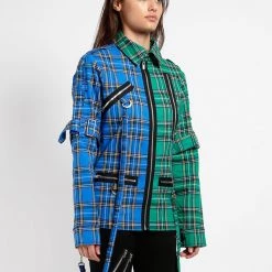 Trippnyc.com SPLIT PUNK JACKET BLUE/GREEN PLAID Men