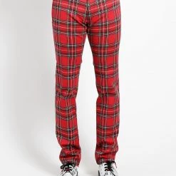 Tripp NYC Men Top Cat Pants Red Tartan Plaid