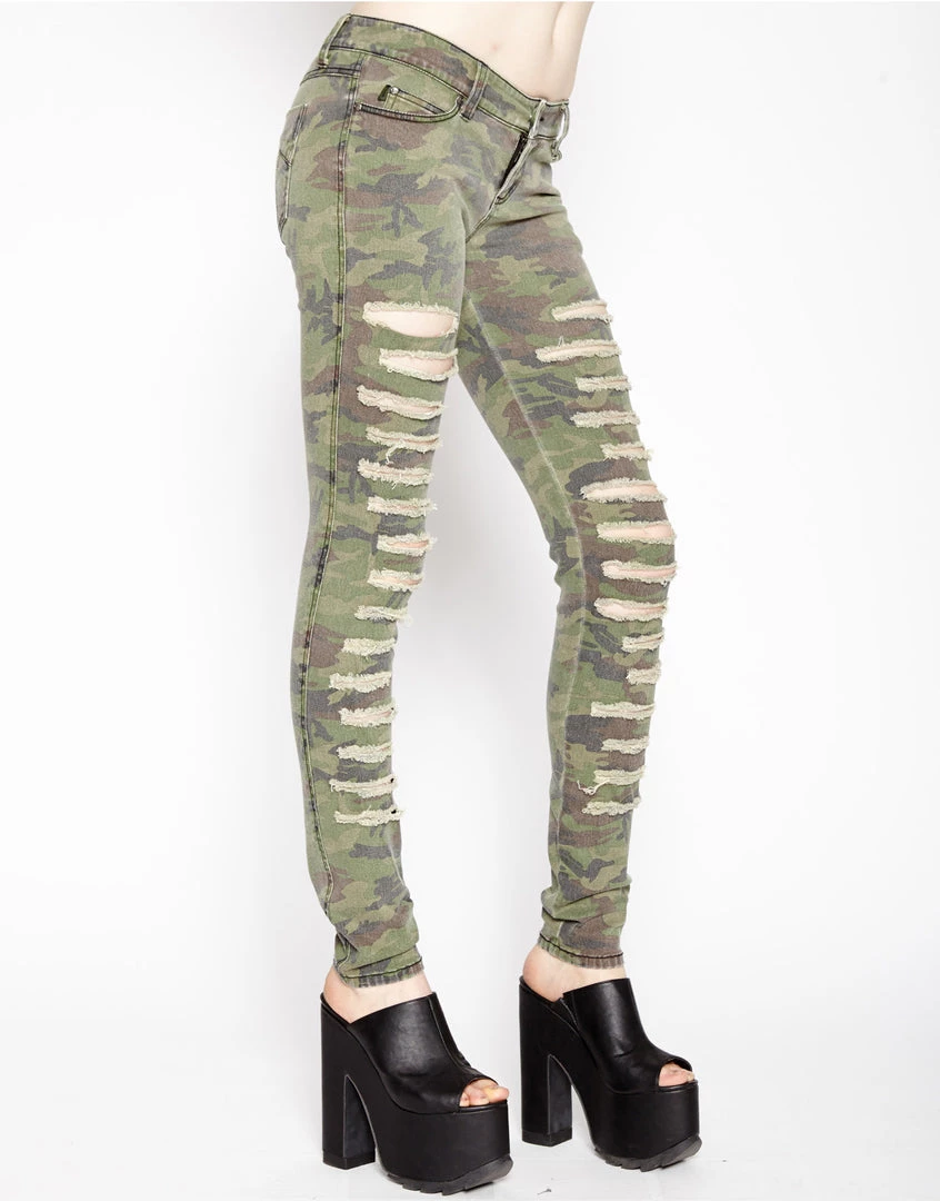 Tripp NYC Women Cat Fight Jeans Camo Print