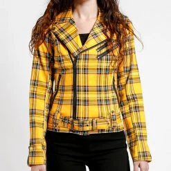 Tripp NYC Wild Child Motorcycle Jacket Plaid Print Women