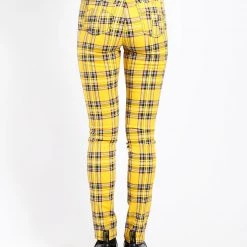 Tripp NYC Women HIGH WAIST T-BACK JEAN YELLOW PLAID