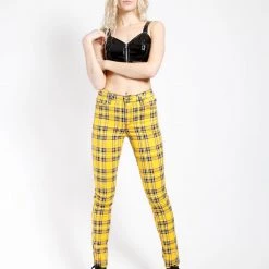 Tripp NYC Women HIGH WAIST T-BACK JEAN YELLOW PLAID