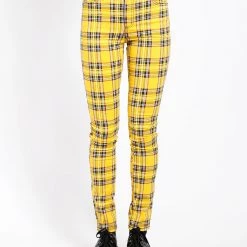 Tripp NYC Women HIGH WAIST T-BACK JEAN YELLOW PLAID