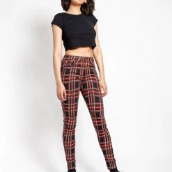 Tripp NYC Women HIGH WAIST T-BACK JEAN BLACK PLAID