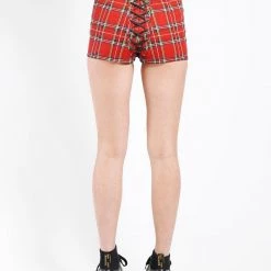 Trippnyc.com HIGH WAIST CORSET SHORT RED PLAID