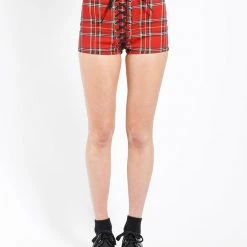 Trippnyc.com HIGH WAIST CORSET SHORT RED PLAID