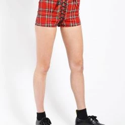 Trippnyc.com HIGH WAIST CORSET SHORT RED PLAID
