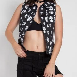 Tripp NYC Toxic Skull Jean Jacket Vest Women