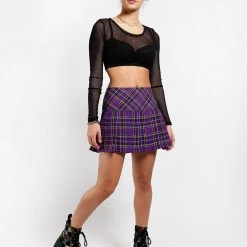 Tripp NYC PLEATED SKIRT PURPLE PLAID